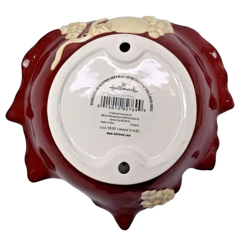 Hallmark Embossed‎ Grape Leaf and Fruit Ceramic Bowl Wine and Ivory 8 1/2